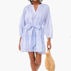 Tuckernuck Roller Rabbit Blue Surry Nydia Belted Block Print Dress Size Small